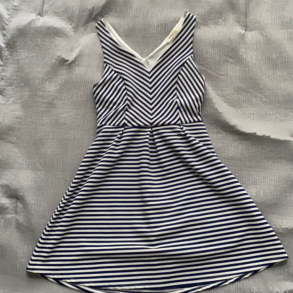 Monteau navy striped fit and flare dress